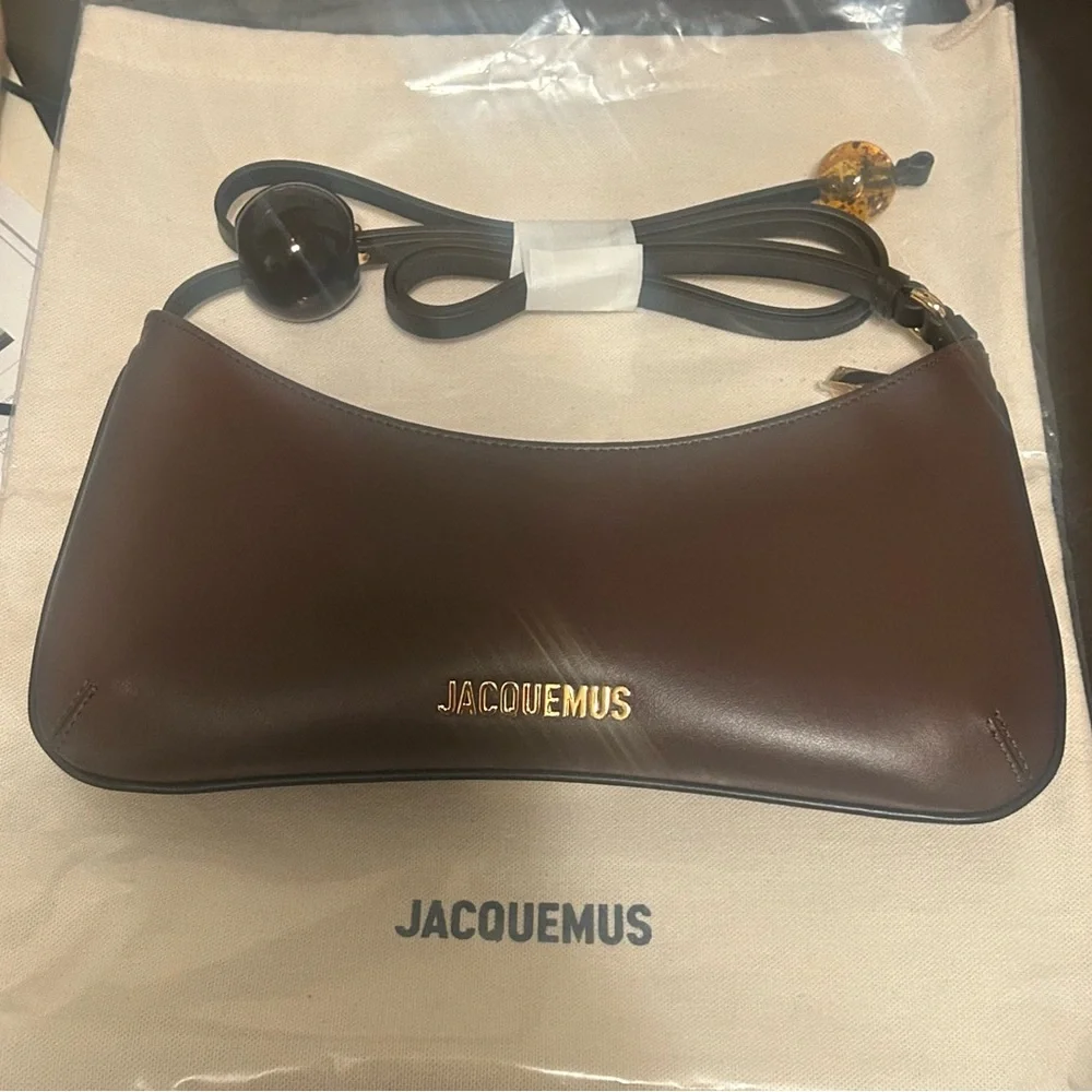 Jacquemus Brown Leather Shoulder Bag with Amber Bead Accents - Picture 8 of 8